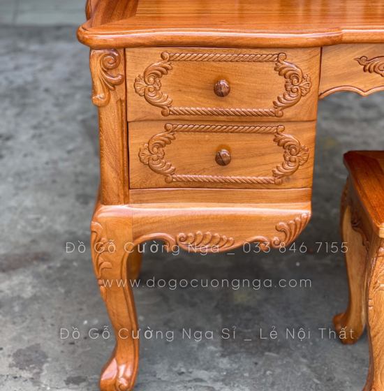 Bàn Phấn Trang Điểm Gỗ Gõ Đỏ 1m2 Cao Cấp - TĐ 04