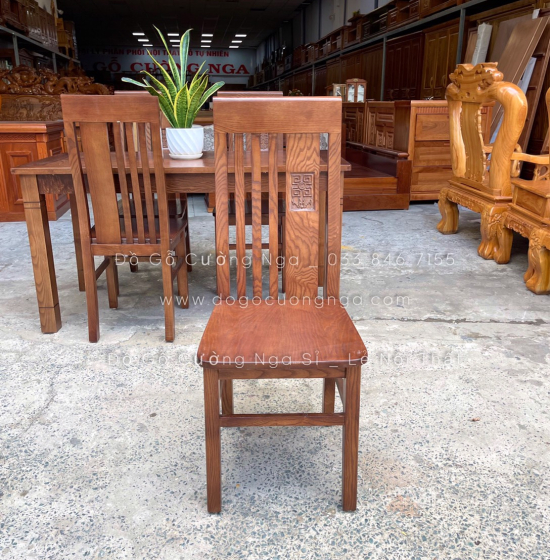 Bộ bàn ăn gỗ sồi nga 4 ghế mặt liền  - màu óc chó hiện đại BS 02 