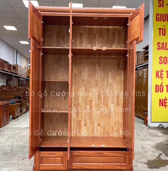 Tủ quần áo gỗ xoan đào 3 cánh 1m6 - 2 tầng hiện đại 