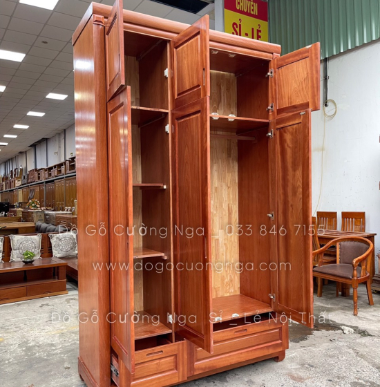 Tủ quần áo gỗ xoan đào 3 cánh 1m6 - 2 tầng hiện đại 