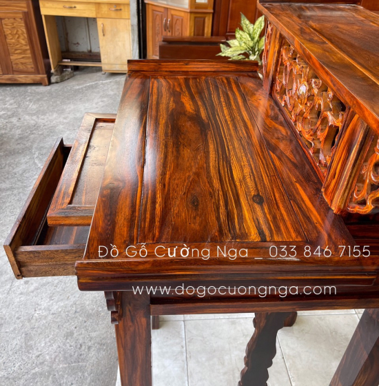 Bàn thờ gia tiên 2 tầng gỗ muồng - tay cuốn 1m34 giá rẻ 