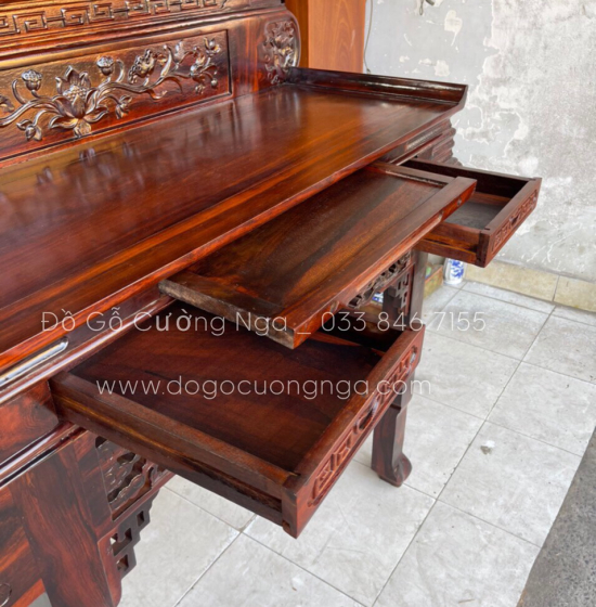 Bàn thờ gia tiên 2 tầng gỗ muồng - tay cuốn 1m34 giá rẻ 