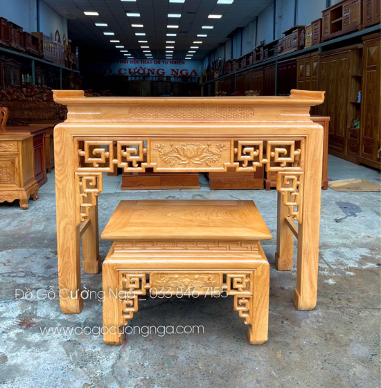 Bộ Bàn Thờ Gia Tiên Gỗ Gõ Đỏ Cao Cấp 1m75 Chiện Sen Chất Lượng 