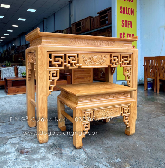 Bàn thờ án gian gỗ gõ đỏ 1m53 trạm sen cao cấp BT 03 