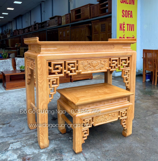 Bàn thờ án gian gỗ gõ đỏ 1m53 trạm sen cao cấp BT 03 