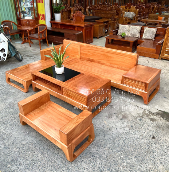 Bàn Ghế Sofa Gỗ Gõ Đỏ Góc L 2m8x1m8 - Vế Trái ( Kèm Nệm )