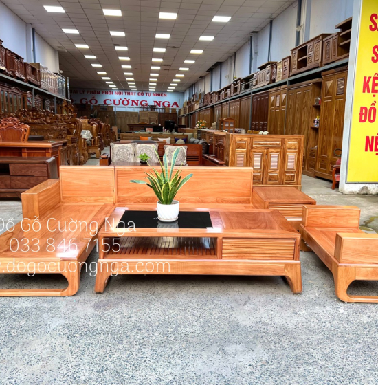 Sofa Góc L Gỗ Gõ Đỏ 2m8x1m8 Hiện Đại