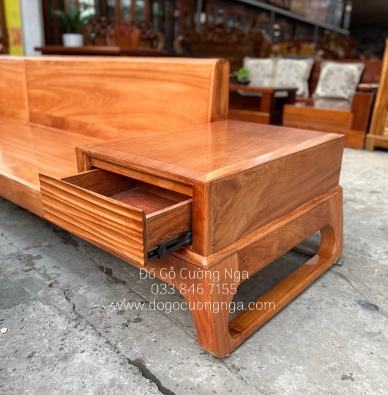 Sofa Góc L Gỗ Gõ Đỏ 2m8x1m8 Hiện Đại