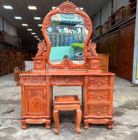 Bàn Trang Điểm Gỗ Hương Đá Cao Cấp Mẫu Hoa Hồng TĐ 013