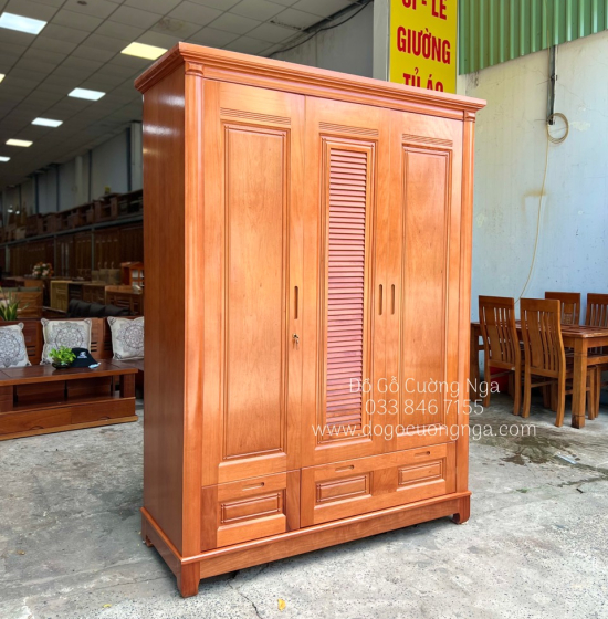 Tủ quần áo gỗ xoan đào 3 cánh 1m6 - mẫu lá sách 