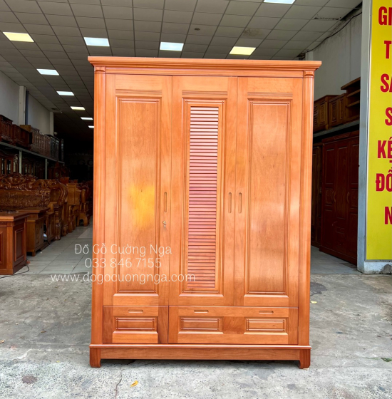 Tủ quần áo gỗ xoan đào 3 cánh 1m6 - mẫu lá sách 