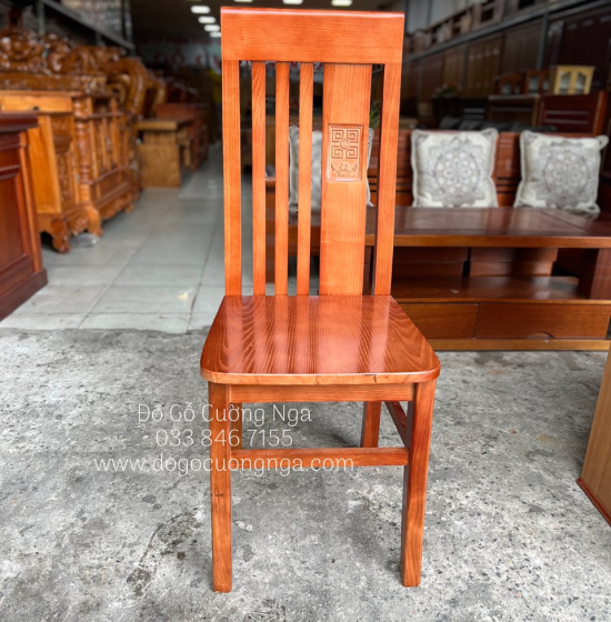 Bộ bàn ăn tròn mâm xoay gỗ sồi nga 6 ghế - màu cánh gián BG 069