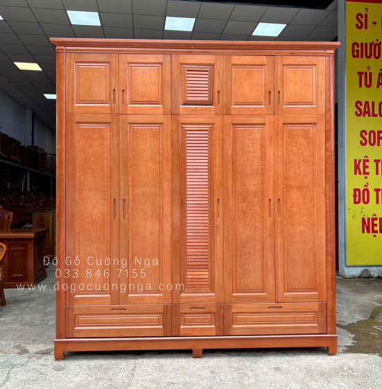 Tủ quần áo gỗ xoan đào 5 cánh - 2 tầng lá sách 