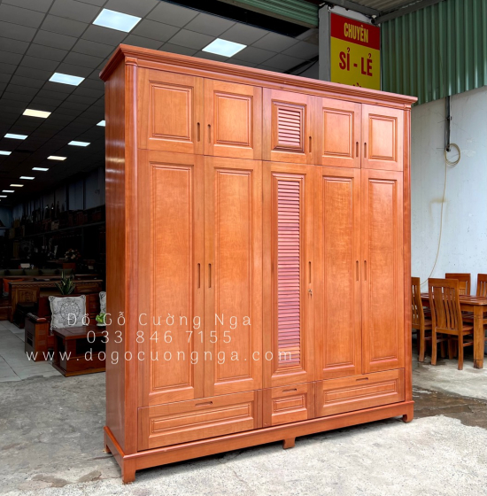 Tủ quần áo gỗ xoan đào 5 cánh - 2 tầng lá sách 