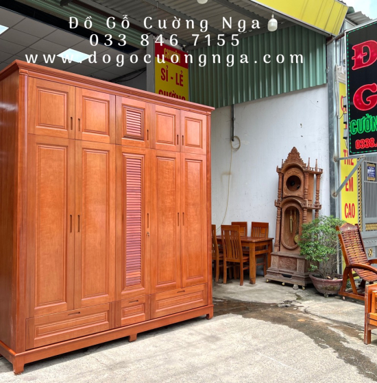 Tủ quần áo gỗ xoan đào 5 cánh - 2 tầng lá sách 