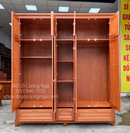 Tủ quần áo gỗ xoan đào 5 cánh - 2 tầng lá sách 