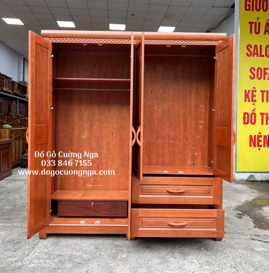 Tủ Quần Áo Gỗ Xoan Đào 4 Cánh Mở Cao Cấp 