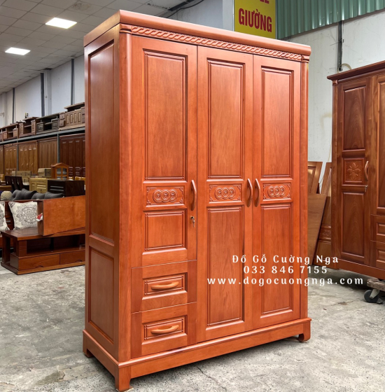 Tủ quần áo gỗ xoan đào 3 cánh cao cấp - mẫu đồng tiền 