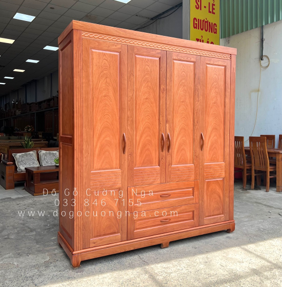 Tủ áo gỗ hương đá - 4 cánh mẫu hiện đại 