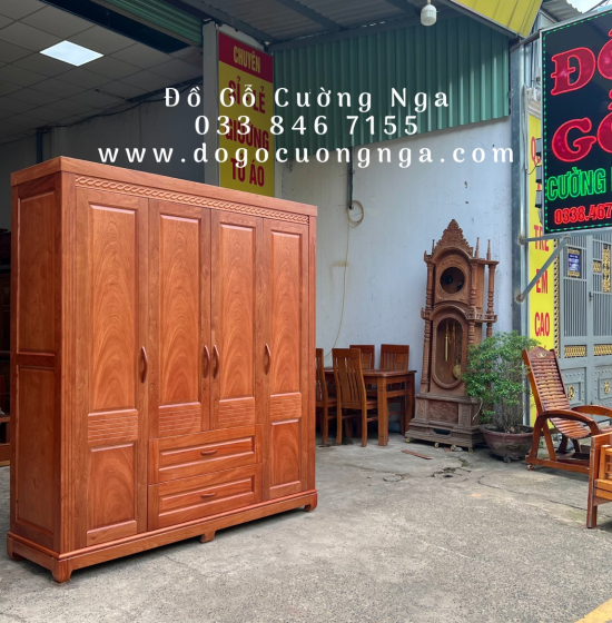 Tủ áo gỗ hương đá - 4 cánh mẫu hiện đại 