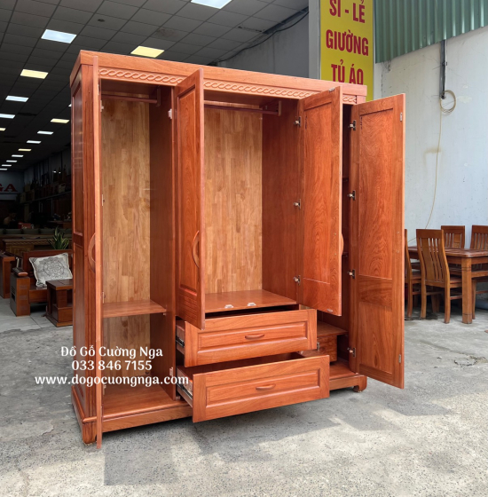 Tủ áo gỗ hương đá - 4 cánh mẫu hiện đại 