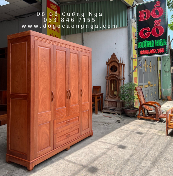Tủ áo gỗ hương đá - 4 cánh mẫu hiện đại 