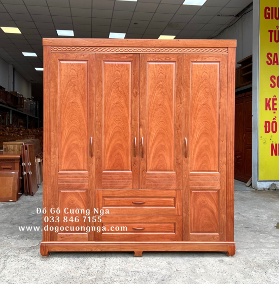 Tủ áo gỗ hương đá - 4 cánh mẫu hiện đại 