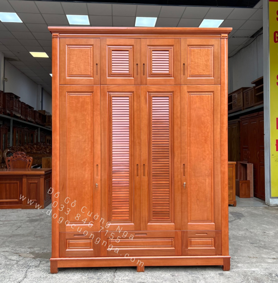 Tủ quần áo gỗ xoan đào 4 cánh - cao 2 tầng lá sách TX 31