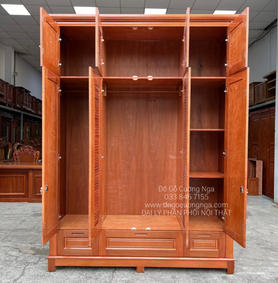 Tủ quần áo gỗ xoan đào 4 cánh - cao 2 tầng lá sách TX 31