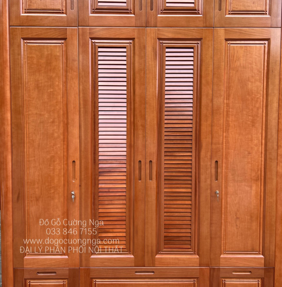 Tủ quần áo gỗ xoan đào 4 cánh - cao 2 tầng lá sách TX 31