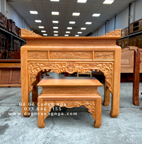 Bàn Thờ Gia Tiên Gỗ Gõ Đỏ 1m53 Như Ý BT 1.13