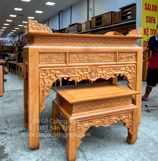 Bàn Thờ Gia Tiên Gỗ Gõ Đỏ 1m75 Như Ý BT 1.11