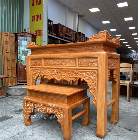 Bàn Thờ Gia Tiên Gỗ Gõ Đỏ 1m53 Như Ý BT 1.13