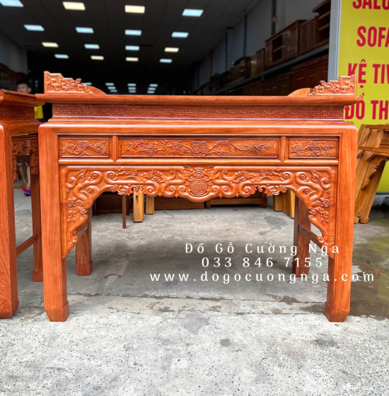 Bàn thờ gia tiên gỗ Hương Đá 1m75 - trạm như ý BT 07