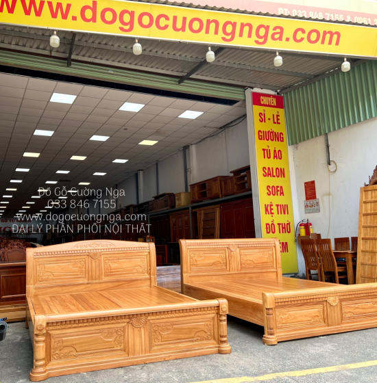 Giường Ngủ Gỗ Gõ Đỏ Mẫu Quạt - Vạt Phản Gõ Đỏ Cao Cấp 