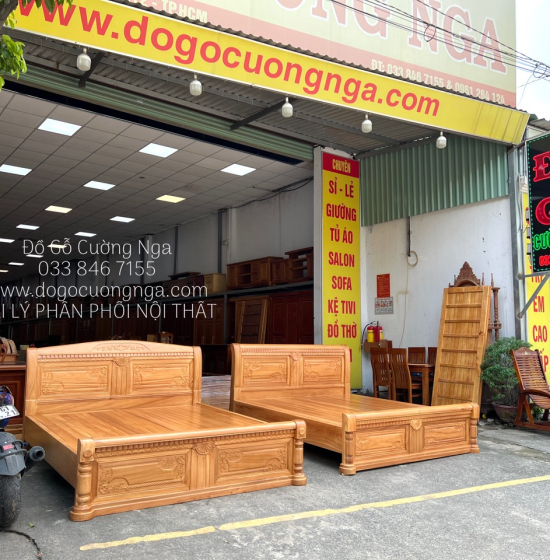 Giường gỗ gõ đỏ cao cấp vạt phản  - mẫu quạt 