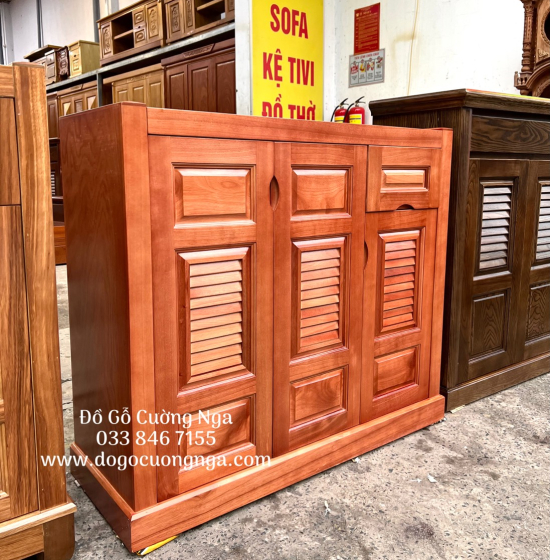 Tủ Giày Dép Gỗ Xoan Đào Tự Nhiên 3 Cánh Hiện Đại TD 013
