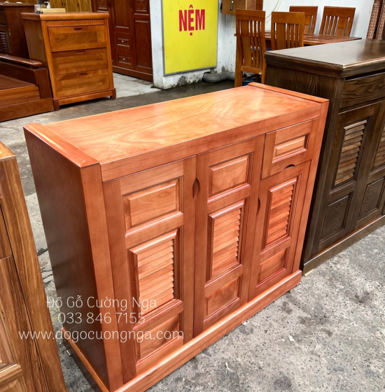 Tủ Giày Dép Gỗ Xoan Đào Tự Nhiên 3 Cánh Hiện Đại TD 013
