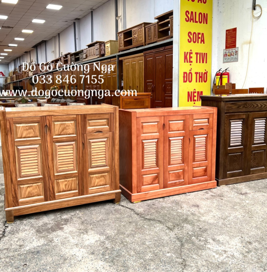 Tủ Giày Dép Gỗ Xoan Đào Tự Nhiên 3 Cánh Hiện Đại TD 013