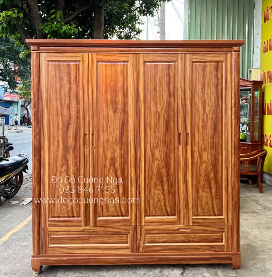 Tủ Quần Áo Gỗ Cẩm Vân 4 Cánh Trơn CV 29.12