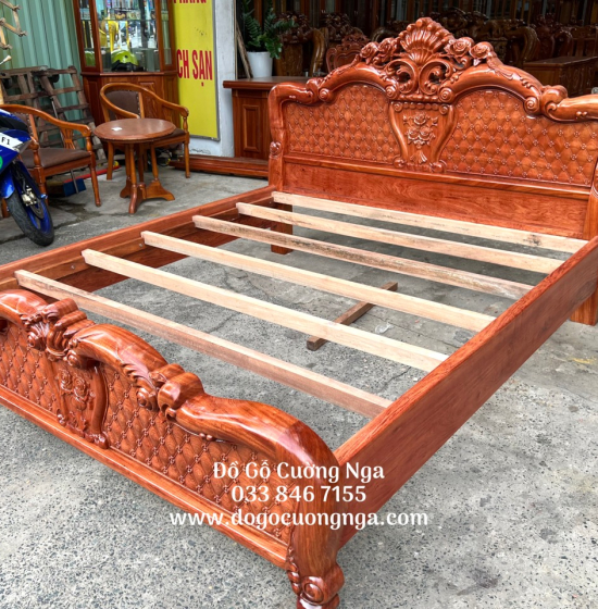 Giường Ngủ Gỗ Hương Đá Hoa Hồng Vạt Lan Chất Lượng 