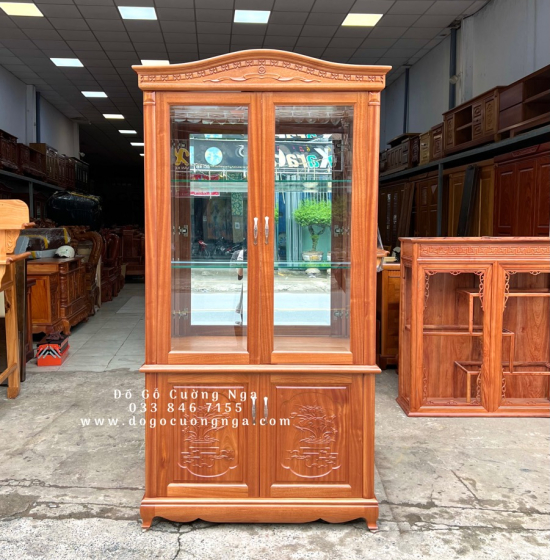Tủ rượu gỗ xoan đào vuông 1m2 - phào cong TG 020