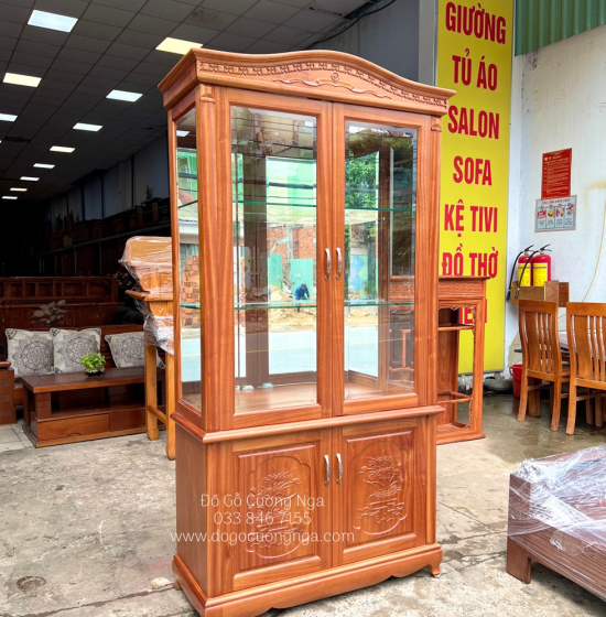 Tủ rượu gỗ xoan đào vuông 1m2 - phào cong TG 020