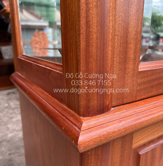 Tủ rượu vuông gỗ Xoan Đào - 1m phào cong TG 07