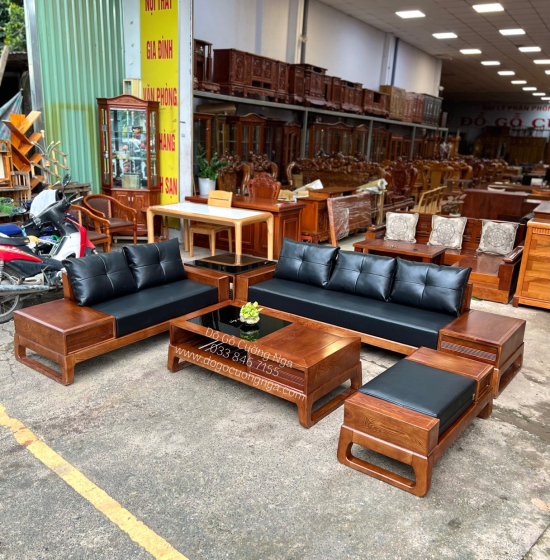 Bộ Bàn Ghế Sofa Hai Văng Gỗ Sồi Nga Hiện Đại - Kèm Nệm 