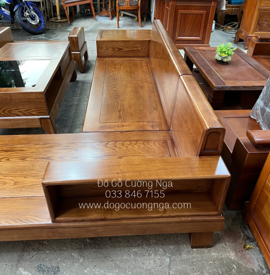 Bàn Ghế Sofa Gỗ Sồi Nga Góc L Hiện Đại 2m8x1m8 - Nệm Da