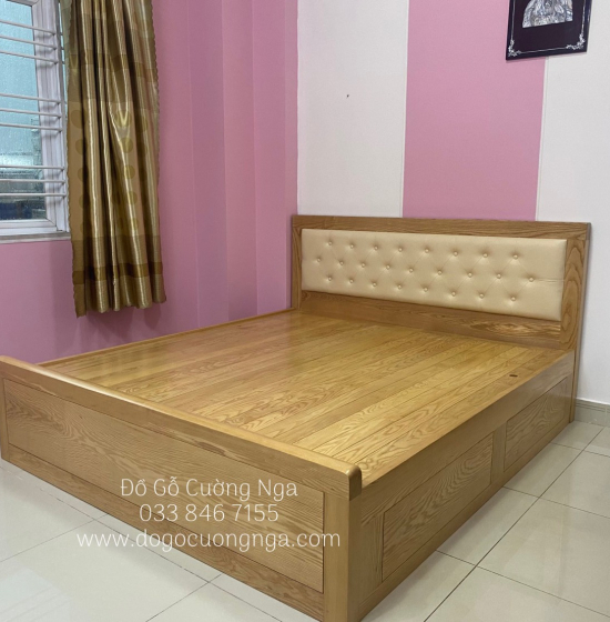 Giường ngủ gỗ sồi nga kiểu nhật bọc nệm - vạt phản 
