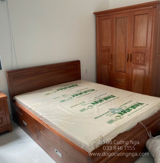 Giường ô kéo gỗ xoan đào phản liền cao cấp 