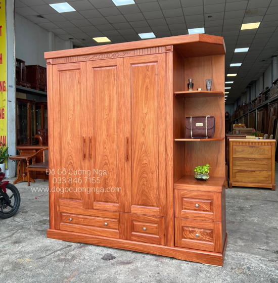 Tủ quần áo gỗ hương đá 3 cánh 1m9 - vế phải 