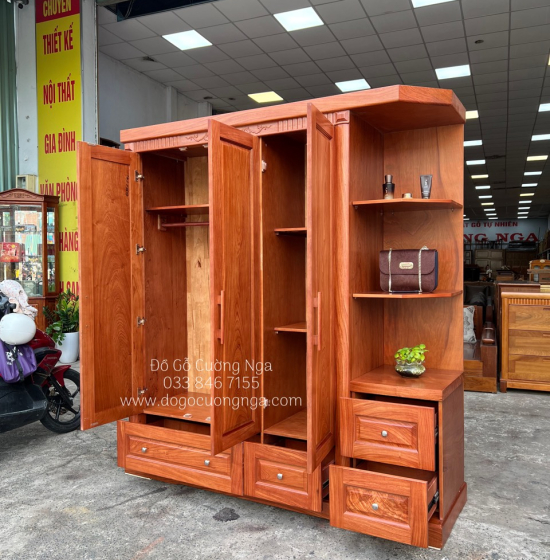 Tủ quần áo gỗ hương đá 3 cánh 1m9 - vế phải 